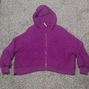Free People Sweater Slouchy Magenta Purple Full Zip Hooded Jacket Women's Size L